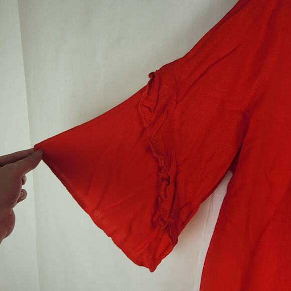 Junarose red Swiss dot top ruffle bell sleeve Size 16 Boho Vibrant Retro Classic - Picture 9 of 11